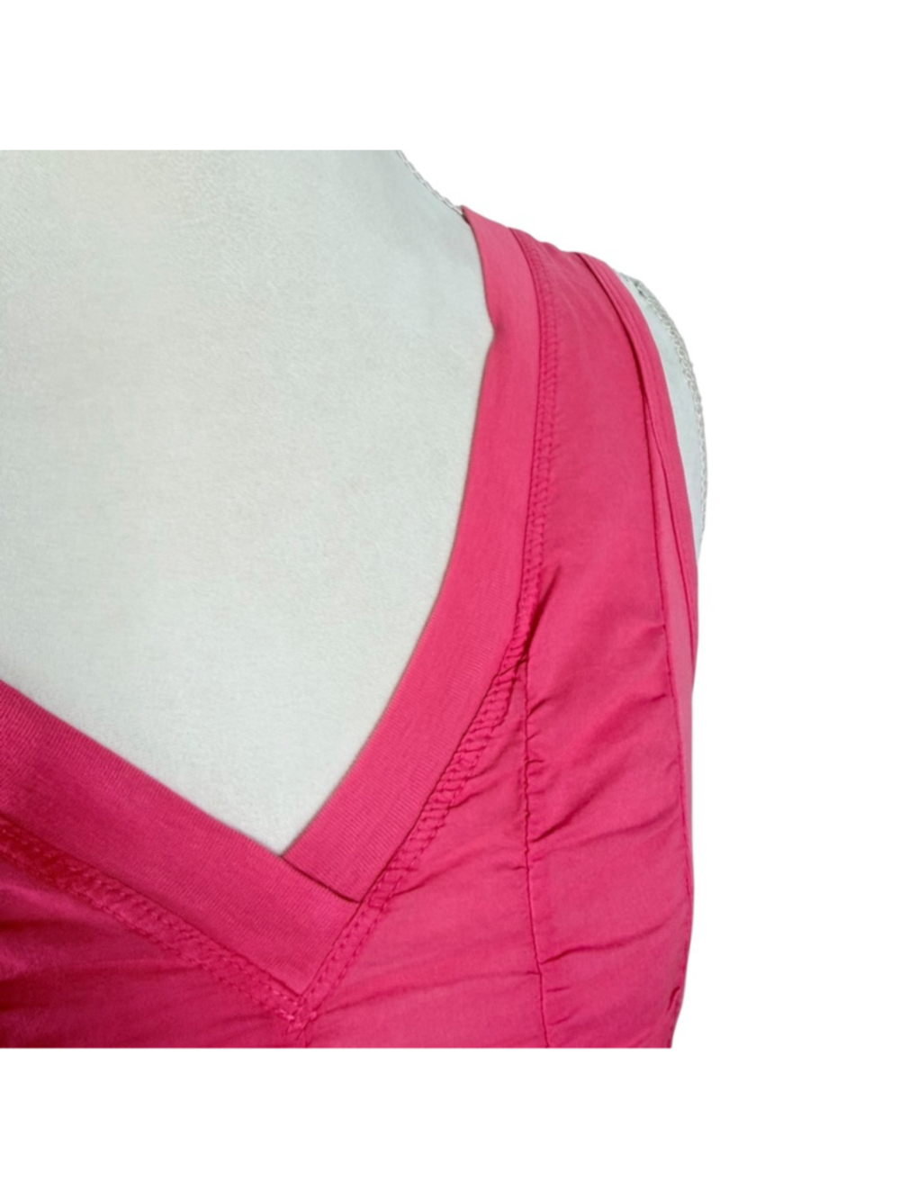 XCVI Tank Top Coral Puckered Pleated Front V Neck 100% Cotton Lagenlook Size M - Picture 7 of 9